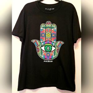 Pulsar Graphic T-shirt Hamsa Eye Unisex Large Psychedelic Design